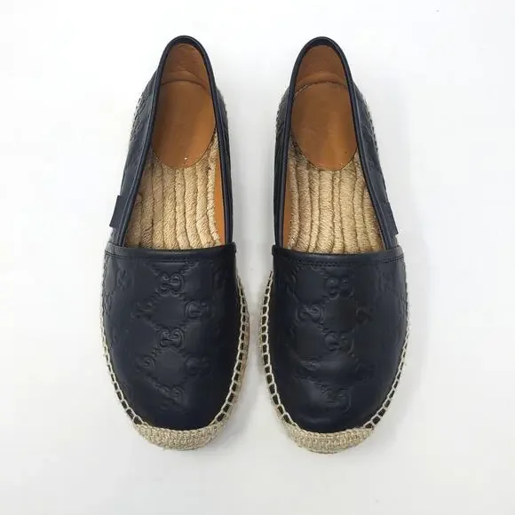Gucci Signature Guccissima Leather Pilar Espadrille Flats Black Size 37.5 US 7.5 - Picture 3 of 13